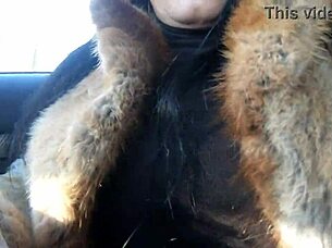 cheating wife fur coat shopping leads to outdoor cock sucking