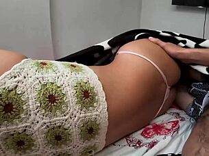 hermanastra sneaks into bed with pink panties shoving cock into tight pussy