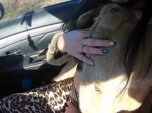 cheating wife fur coat shopping leads to outdoor cock sucking