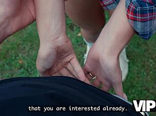 She masters cheating redhead blowjobs on big cock outdoor!