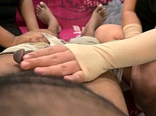 two cute indian girls deliver threesome handjob massage ending