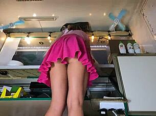 sexy woman bends over revealing skirt upskirt pussy tease perfectly