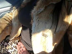 cheating wife fur coat shopping leads to outdoor cock sucking