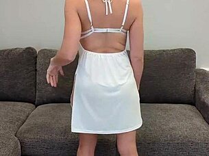 Redhead milf cougar neighbor tries on big tits fetish!