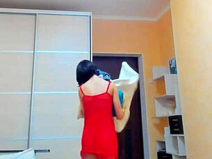 watch me strip red dress spread pussy finger juicy tits tease hard!