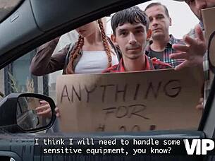 She masters cheating redhead blowjobs on big cock outdoor!