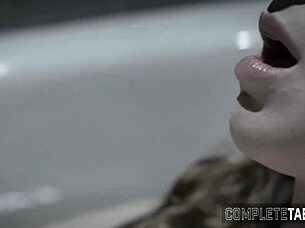 blonde bathes while deepthroating in fetish play