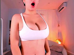 Divine blowjob by perfect body beauty with brown eyes and long hair