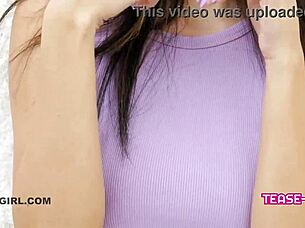 Amazing brunette teen model flaunts perfect tits in erotic massage casting