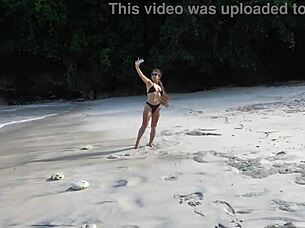 Hot brunette stranger delivers sloppy deep beach blowjob trailer