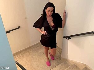 perola martinez fucks wildly and milks cum right on stairs