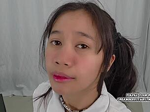 petite asian teen sits face pussy play 😘