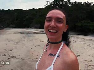 alice kink strips micro bikini at crowded beach flashing everything 😏🏖️