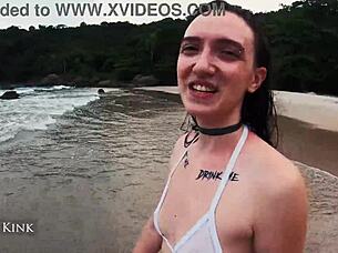 alice kink strips micro bikini at crowded beach flashing everything 😏🏖️