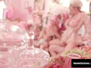 trans princesses and butlers devour cocks in wild french orgy train