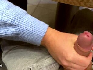 cute babe, that sloppy deepthroat cum in public toilet after restaurant handjob was wild