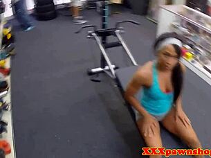 busty ebony babe pounded hard on gym workout machine
