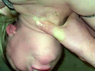 young blonde gives huge cock deepthroat blowjob in bedroom