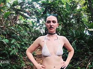 alice kink strips micro bikini at crowded beach flashing everything 😏🏖️