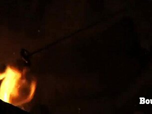 Slave's Pussy Branded on Arrival in Lezdom Bondage Ritual