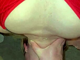 young blonde gives huge cock deepthroat blowjob in bedroom