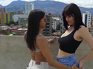 exhibitionist rooftop sex ends with construction worker pounding