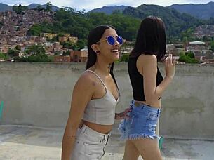 exhibitionist rooftop sex ends with construction worker pounding