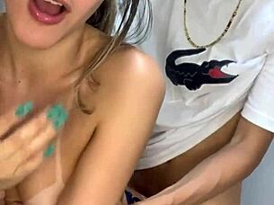 Skinny Latina can't resist bulging shorts temptation