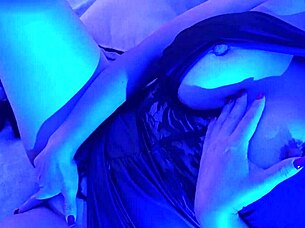 Hot Latina milf blue light oral dildo juicy orgasms