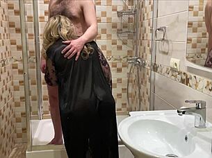 Mature Bathroom Cock Wash Leads to Intense Fuck