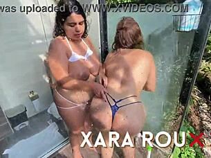 Mature lesbian shower sex outdoors almost caught