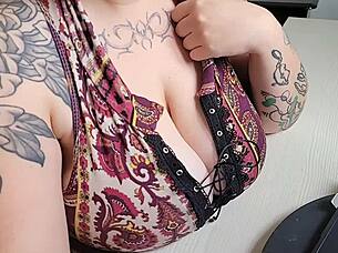 office friend loves you staring at her huge saggy tits