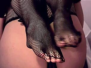 close-up tease in fishnets, gloves and stockings 😘