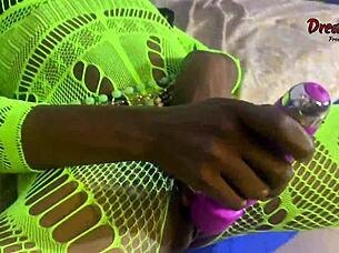 Vera Oiled Ebony Squirts on Toy and Monster Cock Creampie