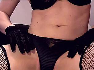 close-up tease in fishnets, gloves and stockings 😘