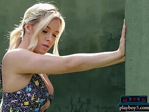 playboy exposes amazing blonde milf meaghan stanfill stripping her petite bombshell body