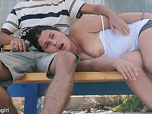 Cheating milf facefucked hard at public bus stop