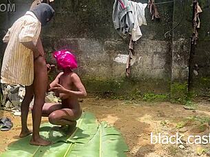 horny petite ebony babe backyard rides big black cock