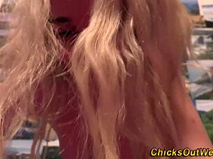 slender aussie blonde toys hairy pussy to squirting climax