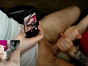 i'm filming my slut playing with my huge cock and balls