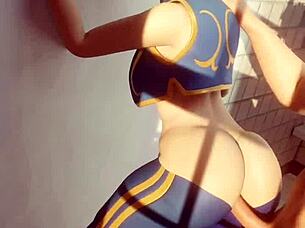 Chun Li Sneaks Rough Bathroom Anal Squirting Fuck