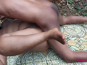 ebony queen shares pussy with village lover in bush