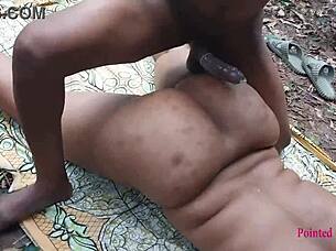 ebony queen shares pussy with village lover in bush