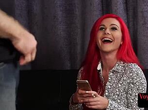 redhead milf teases clothed male with sexy cfnm body