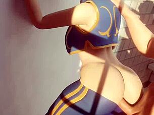 Chun Li Sneaks Rough Bathroom Anal Squirting Fuck