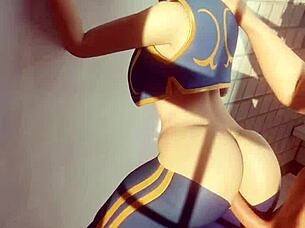 Chun Li Sneaks Rough Bathroom Anal Squirting Fuck