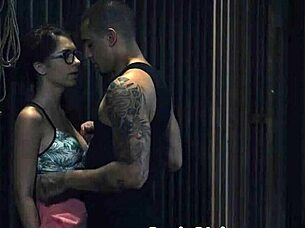 Petite glasses girl sucks and rides outdoors