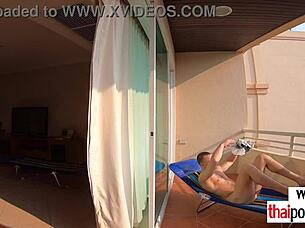 Petite thai nympho cherry rides big cock outdoors