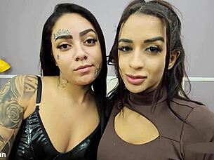 hot latina lesbians kiss grope curvy tits passionately