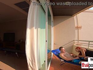 Petite thai nympho cherry rides big cock outdoors